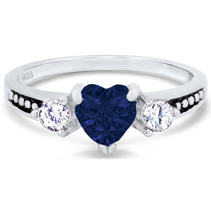 1 Carat Heart Cut Blue Black CZ Unique Silver Wedding Ring Set