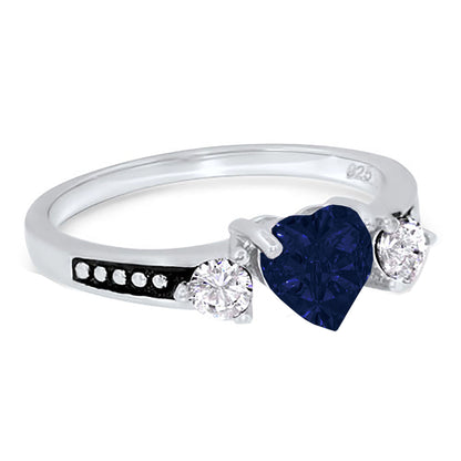 1 Carat Heart Cut Blue Black CZ Unique Silver Wedding Ring Set