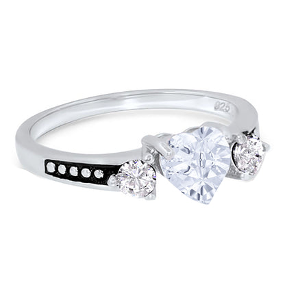 1 Carat Heart Cut White Black CZ Unique Silver Wedding Ring Set