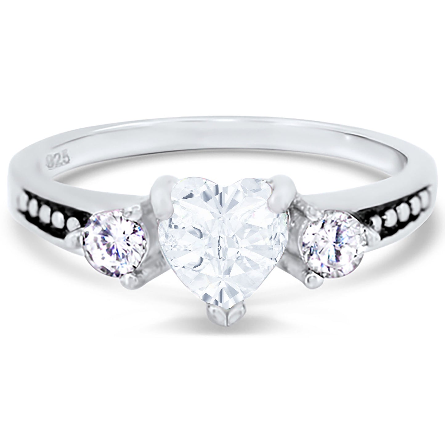 1 Carat Heart Cut White Black CZ Unique Silver Wedding Ring Set