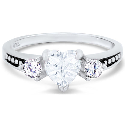 1 Carat Heart Cut White Black CZ Unique Silver Wedding Ring Set