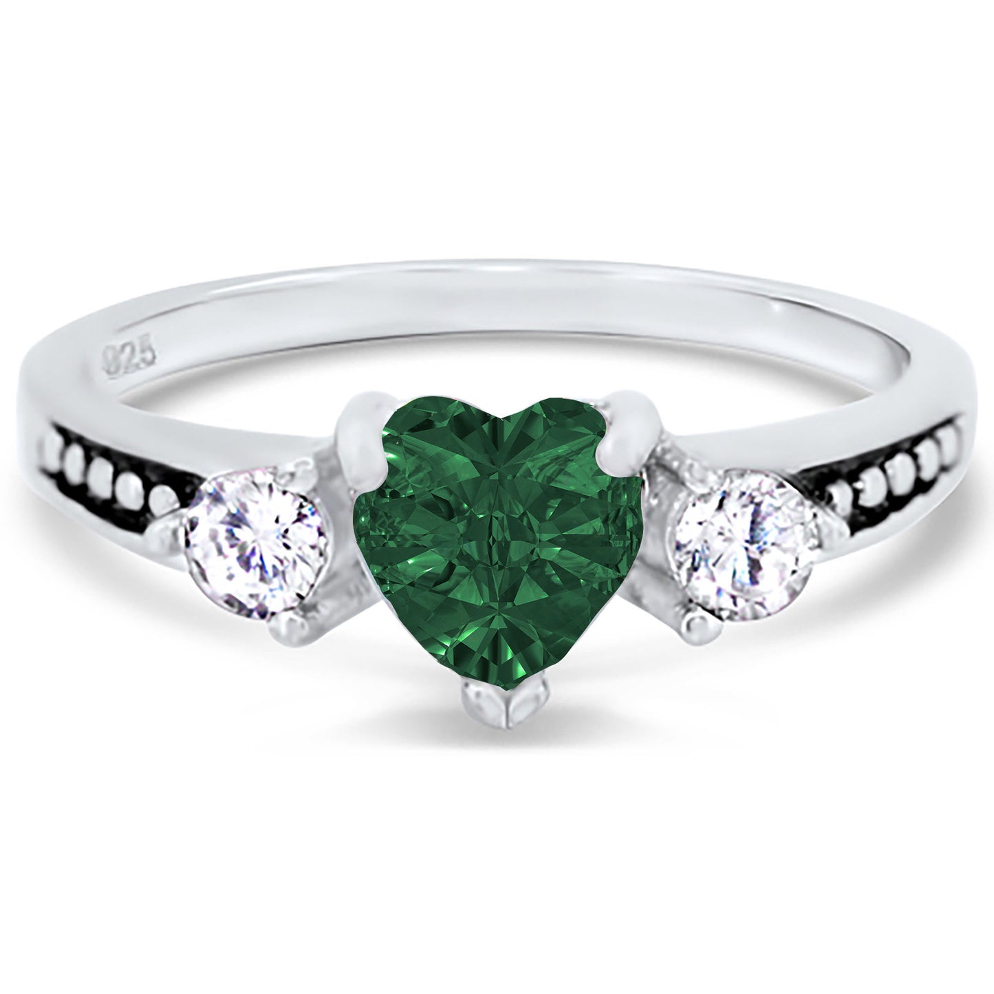 1 Carat Heart Cut Green Black CZ Unique Silver Wedding Ring Set