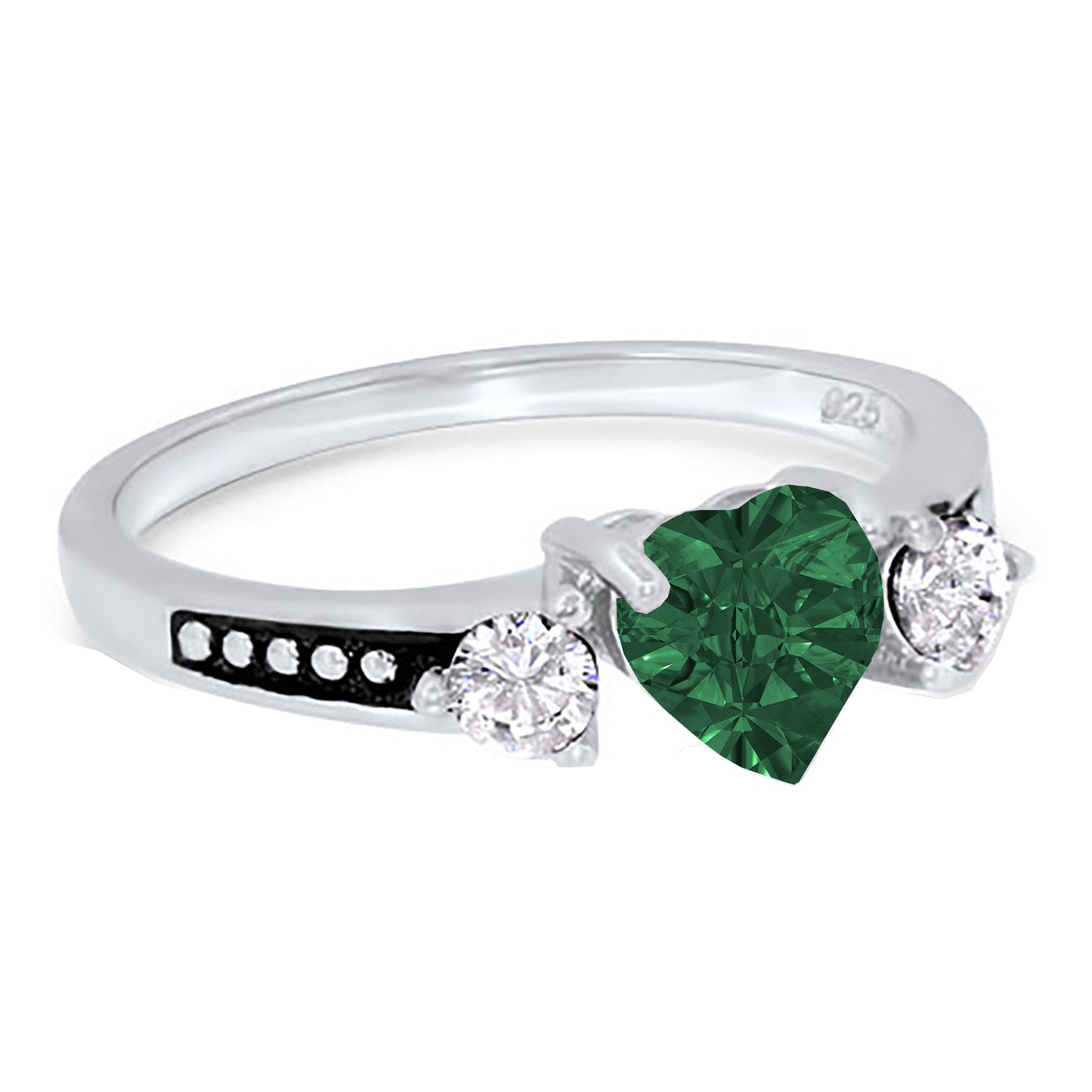 1 Carat Simulated Emerald Black Rhodium Plated Silver Wedding Ring Set