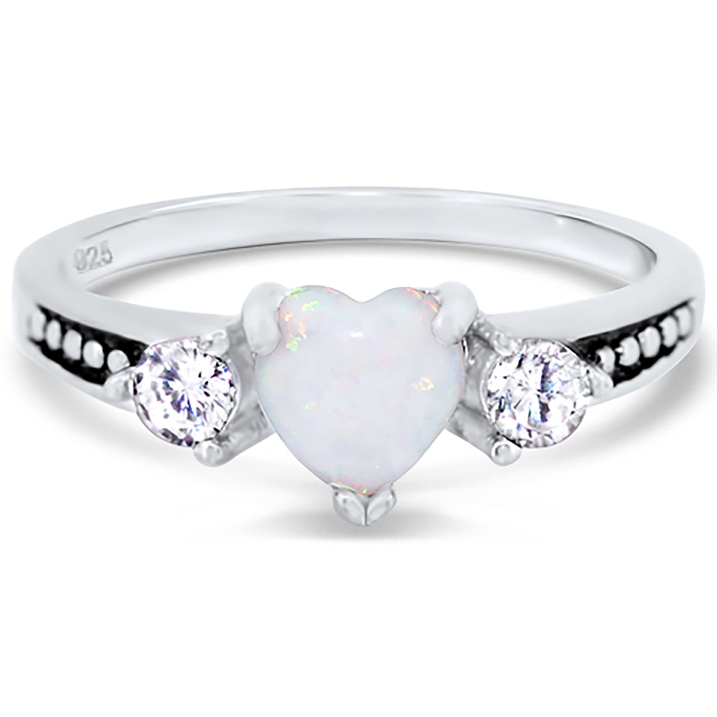 1 Carat Lab Created Opal Heart Black CZ Unique Silver Wedding Ring Set