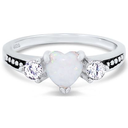 1 Carat Lab Created Opal Heart Black CZ Unique Silver Wedding Ring Set