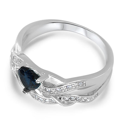 1 Carat Blue Heart Cut CZ Wedding Engagement Ring Set Sterling Silver