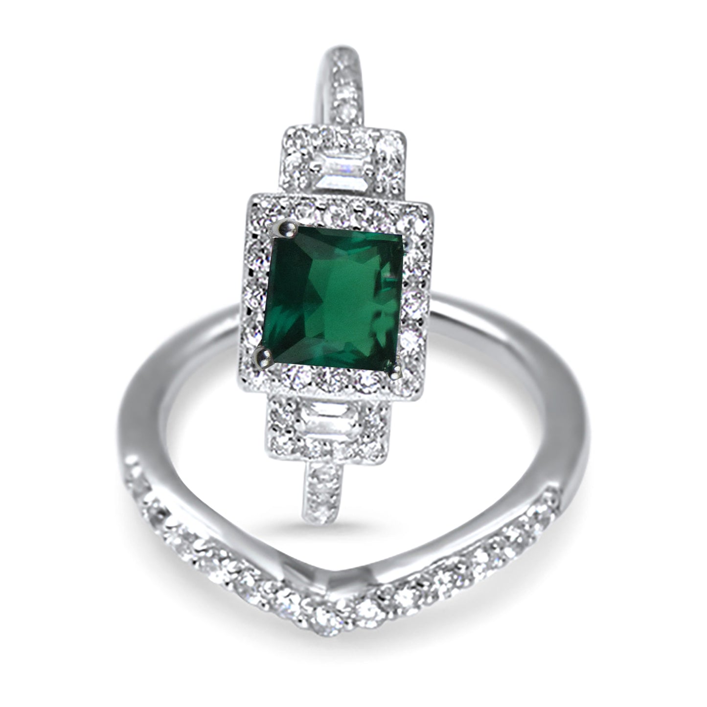 1 Carat Green CZ Simulated Emerald Wedding Engagement Ring Set