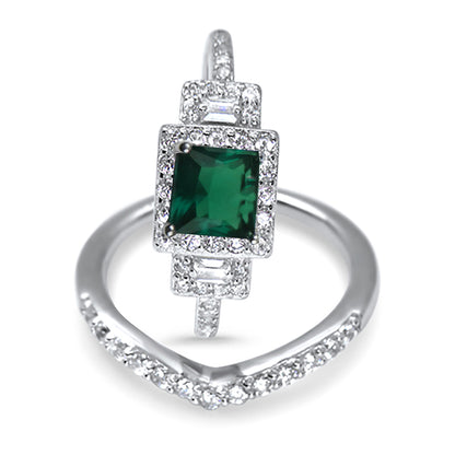 1 Carat Green CZ Simulated Emerald Wedding Engagement Ring Set
