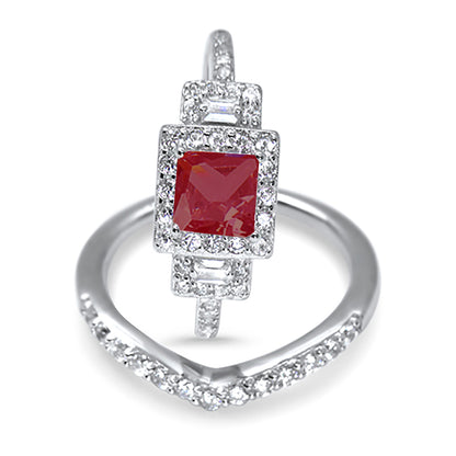 1 Carat Red Ruby Color CZ Sterling Silver Wedding Ring Set