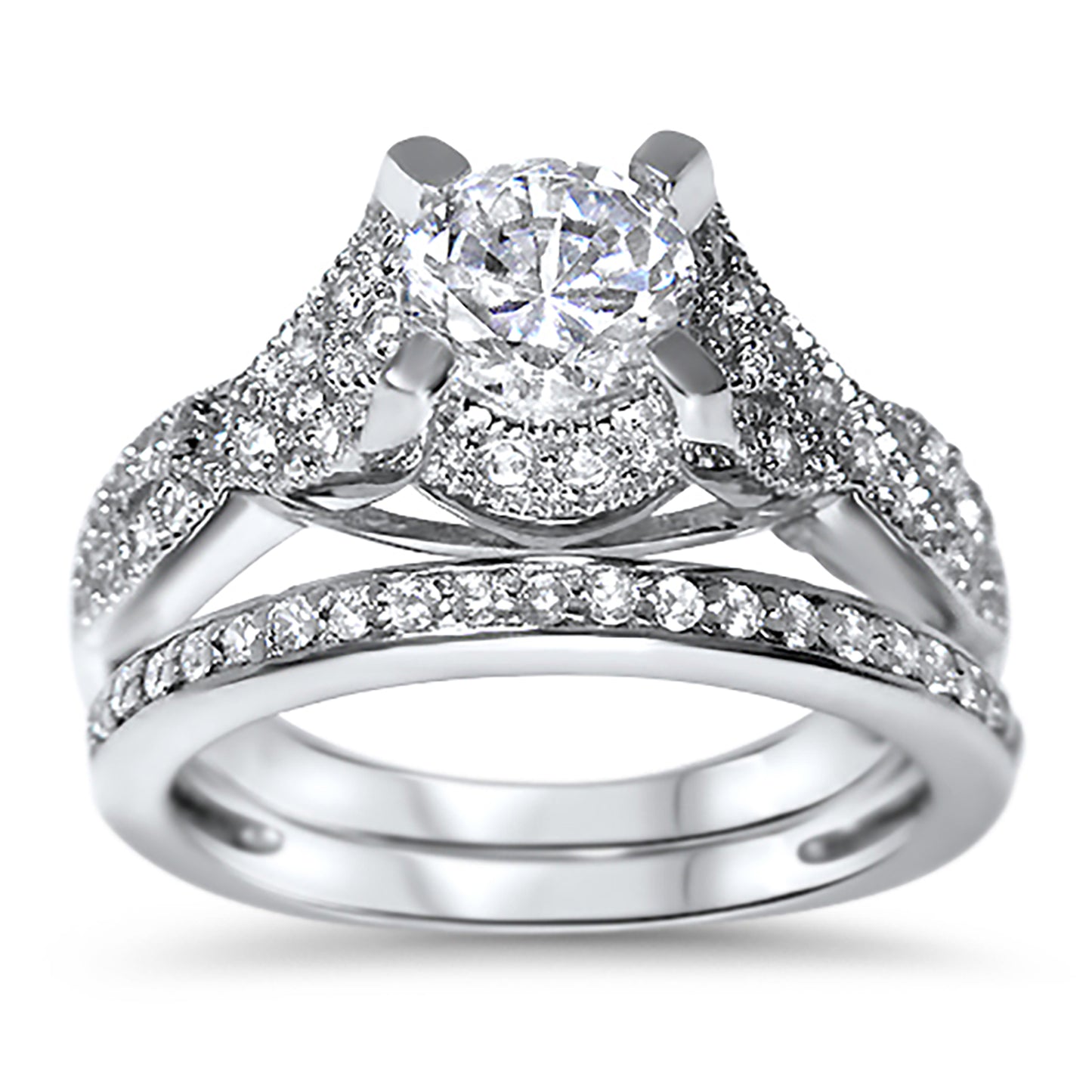 Antique CZ Wedding Engagement Ring Set in Sterling Silver