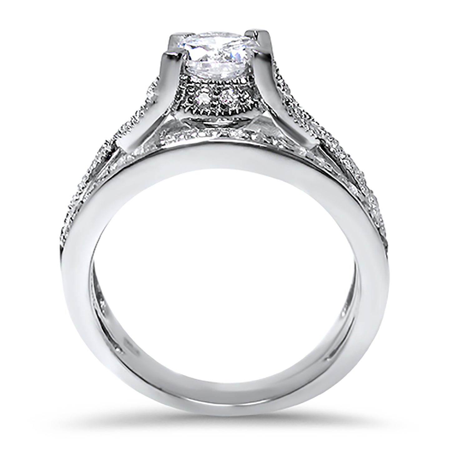 Antique CZ Wedding Engagement Ring Set in Sterling Silver
