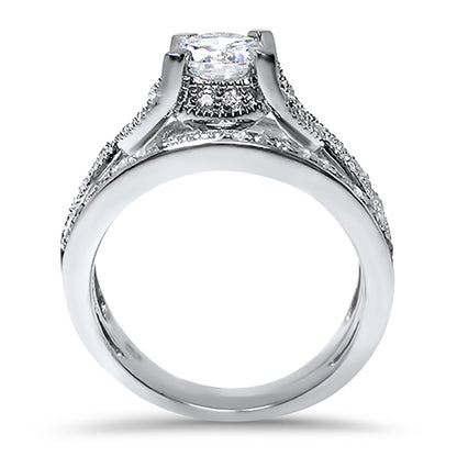 Antique CZ Wedding Engagement Ring Set in Sterling Silver