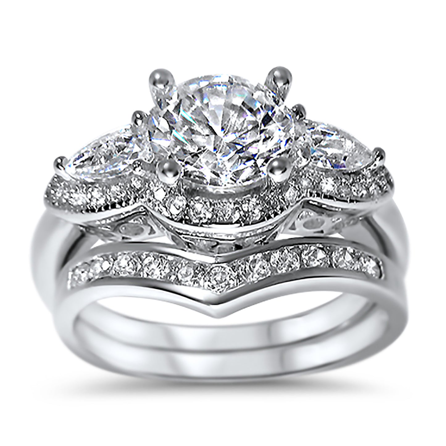 Vintage Style CZ Silver Wedding Ring Set for Women