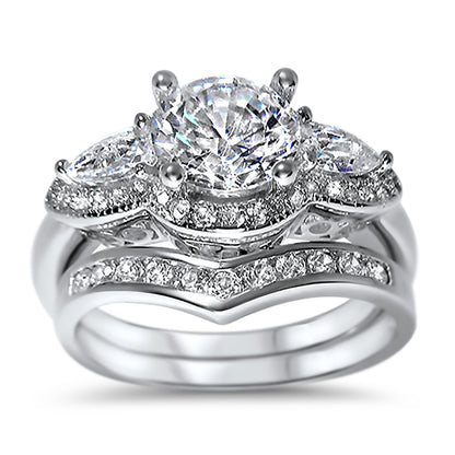 Vintage Style CZ Silver Wedding Ring Set for Women