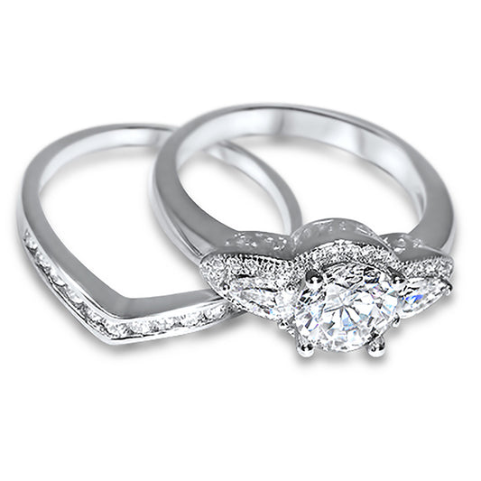 Vintage Style CZ Silver Wedding Ring Set for Women