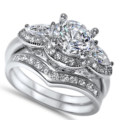 Vintage Style CZ Silver Wedding Ring Set for Women
