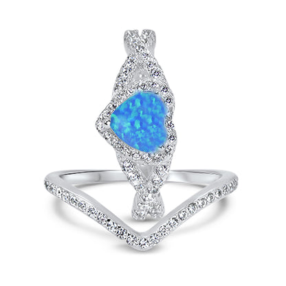 1 Carat Heart Cut Halo Set Blue Lab Opal Sterling Silver Wedding Ring Set