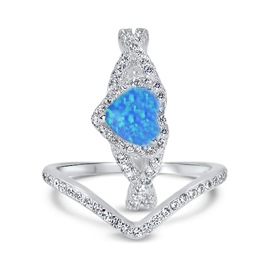1 Carat Heart Cut Halo Set Blue Lab Opal Sterling Silver Wedding Ring Set