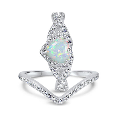 1 Carat Heart Cut Halo Set Lab Opal Sterling Silver Wedding Ring Set