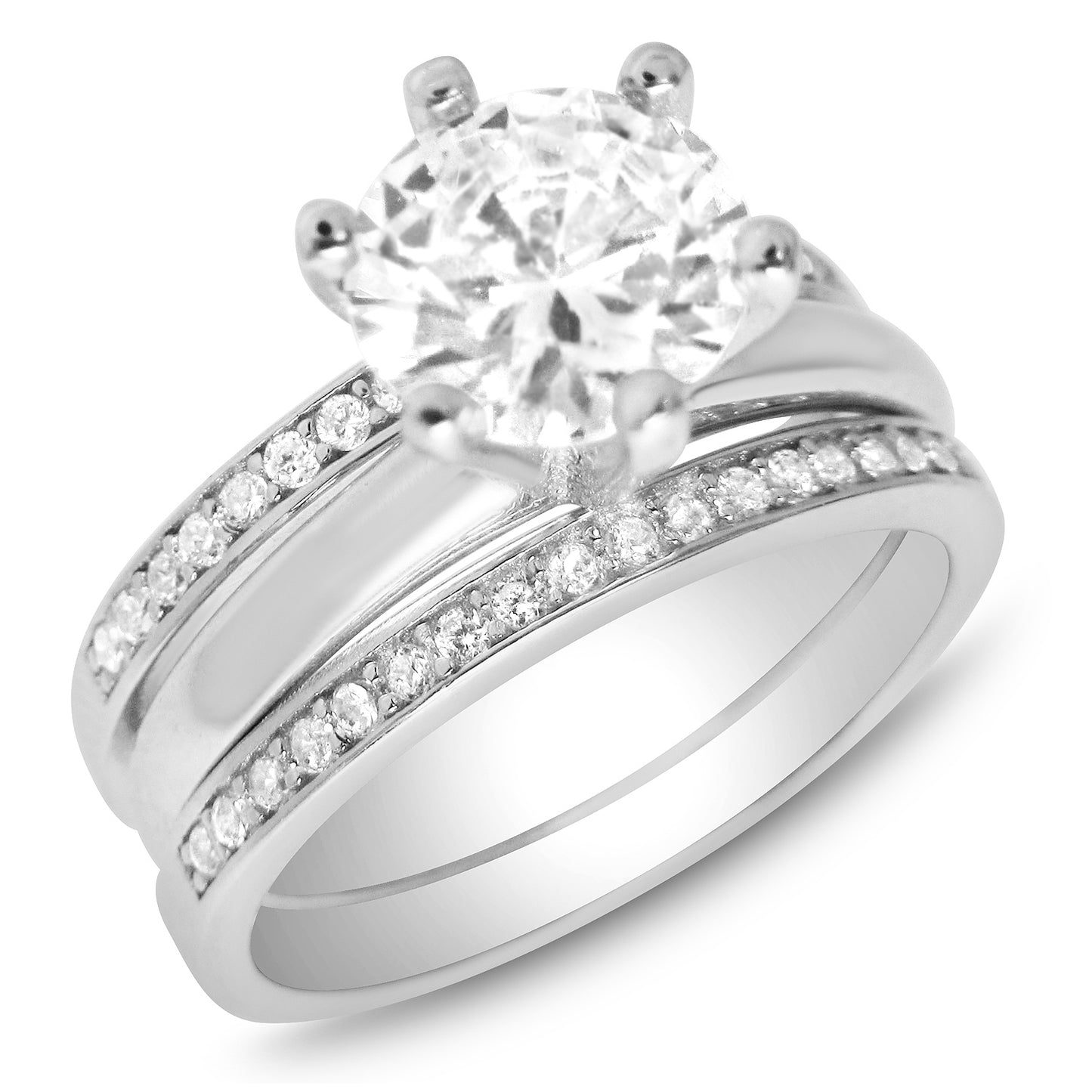 1 Carat Round Brilliant CZ Sterling Silver Wedding Engagement Ring Set