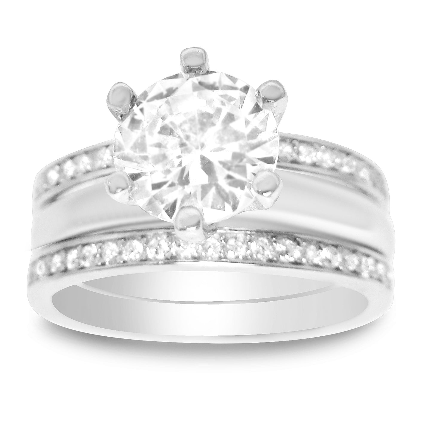1 Carat Round Brilliant CZ Sterling Silver Wedding Engagement Ring Set