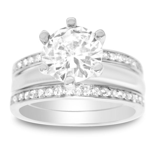 1 Carat Round Brilliant CZ Sterling Silver Wedding Engagement Ring Set
