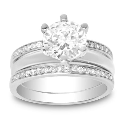 1 Carat Round Brilliant CZ Sterling Silver Wedding Engagement Ring Set