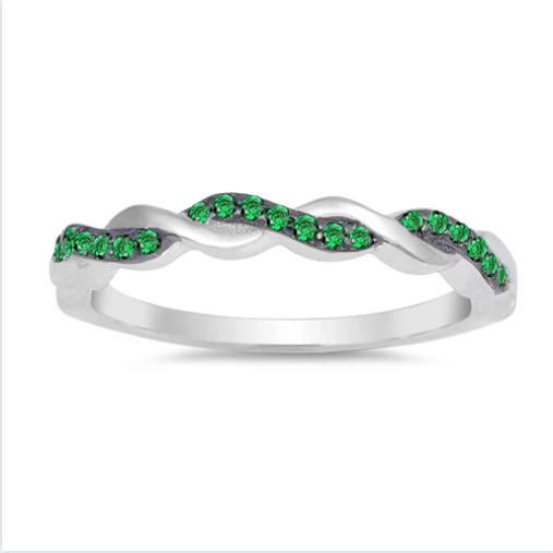 Green Simulated Emerald CZ Wedding Band Ring for Women
