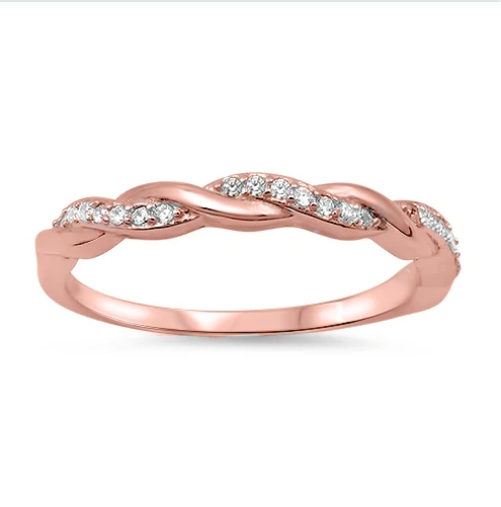 Rose Gold Plated Silver CZ Wedding Band Ring for Women