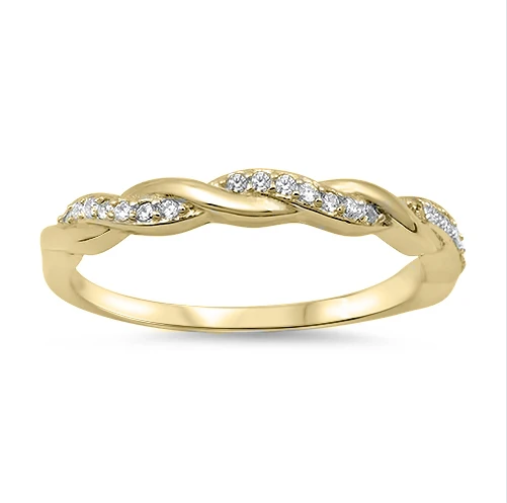 Yellow Gold Plated Sterling Silver Twisted Vine CZ Wedding Ring for Women