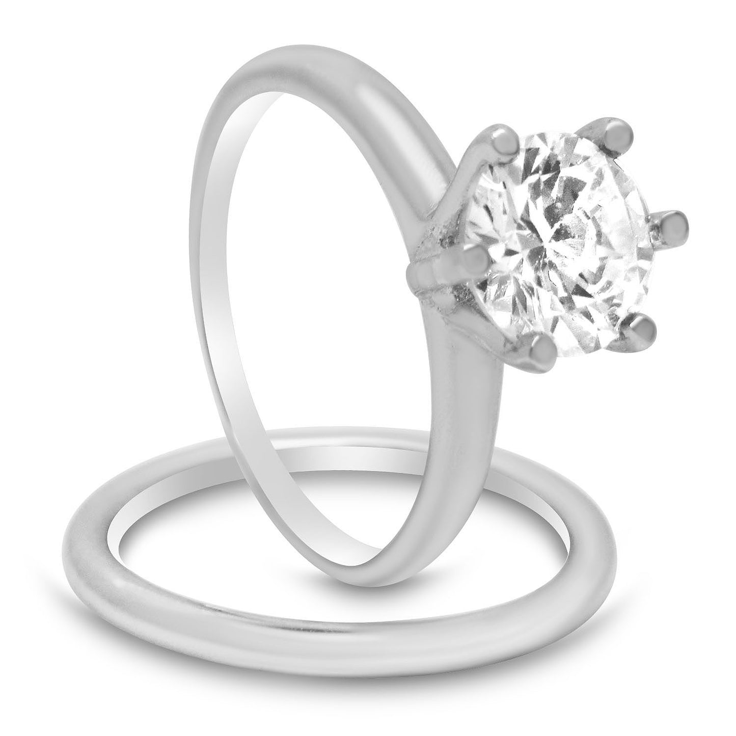 1/2 Carat CZ Sterling Silver Wedding Engagement Ring Set
