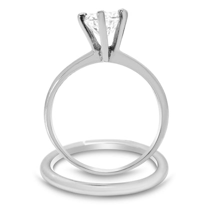 1/2 Carat CZ Sterling Silver Wedding Engagement Ring Set