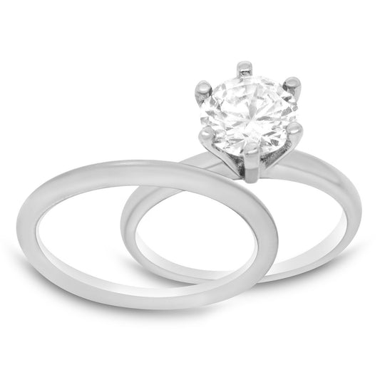 1/2 Carat CZ Sterling Silver Wedding Engagement Ring Set