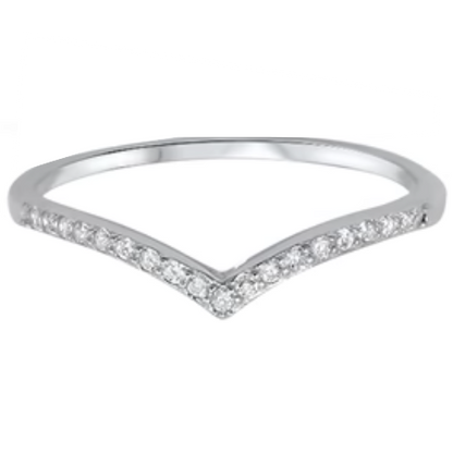 V Shaped Chevron CZ Wedding Band Ring for Women