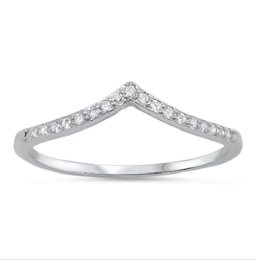 V Shaped Chevron CZ Wedding Band Ring for Women