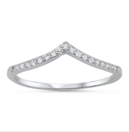 V Shaped Chevron CZ Wedding Band Ring for Women