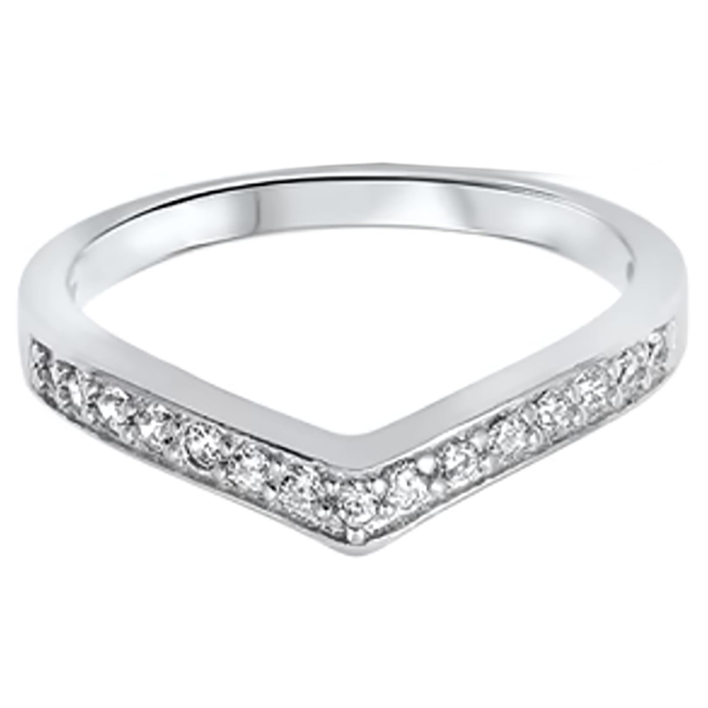V Shaped CZ Wedding Band Ring for 3 Stone Engagement Ring