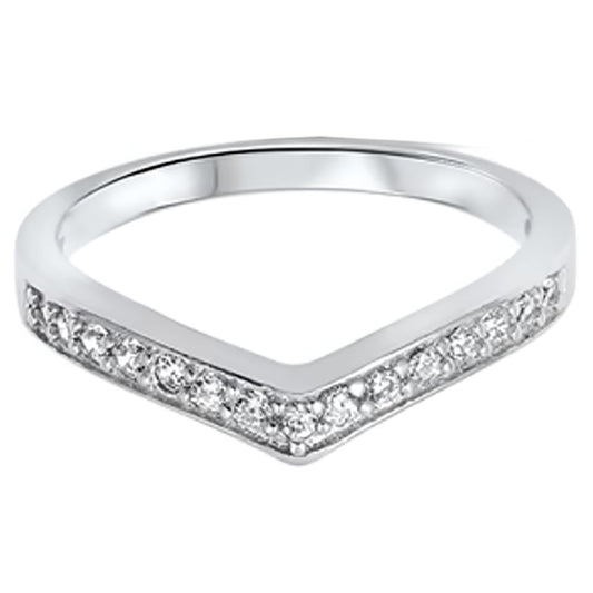 V Shaped CZ Wedding Band Ring for 3 Stone Engagement Ring