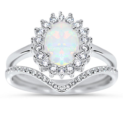 1 Carat Lab Created White Opal Sterling Silver Wedding Ring Set