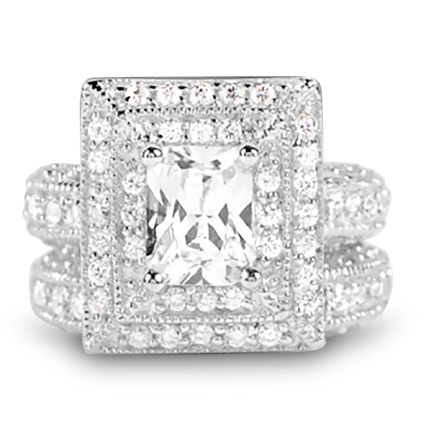 1.5 Carat CZ Vintage Style Sterling Silver Wedding Engagement Ring Set