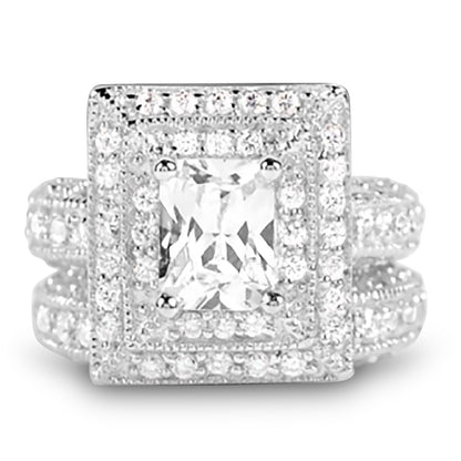 1.5 Carat CZ Vintage Style Sterling Silver Wedding Engagement Ring Set