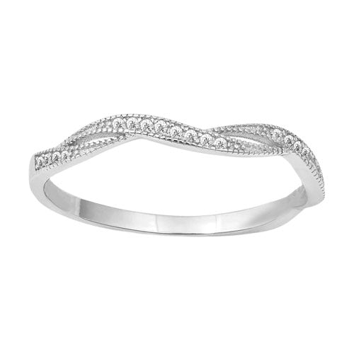 Sculpted CZ Wedding Band Ring for 3 Stone Engagement Ring