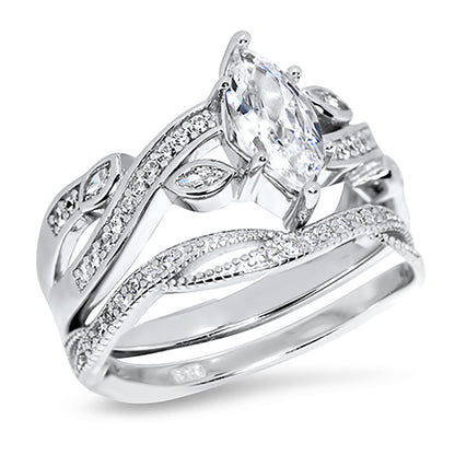1.25 Carat Marquise Cut CZ Sterling Silver Wedding Engagement Ring Set
