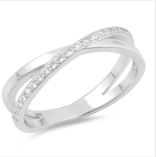 X Shaped CZ Wedding Band Ring for Women