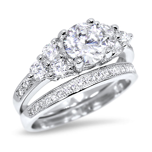 1 Carat Round Brilliant CZ Silver Wedding Engagement Ring Set