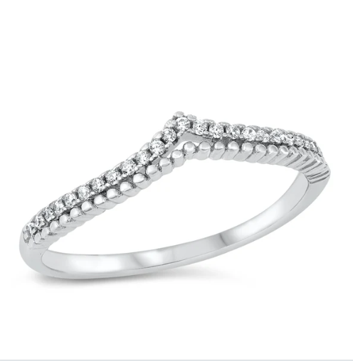 V Shaped Chevron CZ Wedding Band Ring for Women