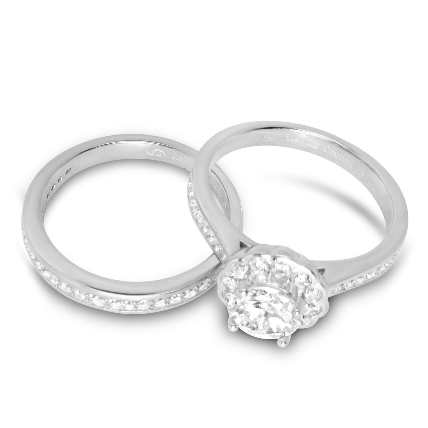 1 Carat Round Brilliant Halo Setting Wedding Engagement Ring Set
