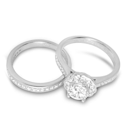 1 Carat Round Brilliant Halo Setting Wedding Engagement Ring Set