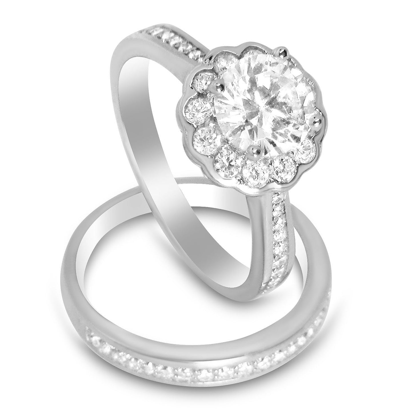 1 Carat Round Brilliant Halo Setting Wedding Engagement Ring Set