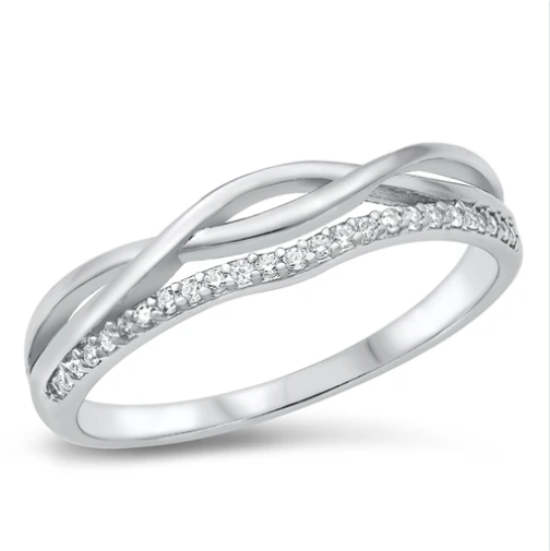 Triple row V Shaped CZ Wedding Band Ring for Women
